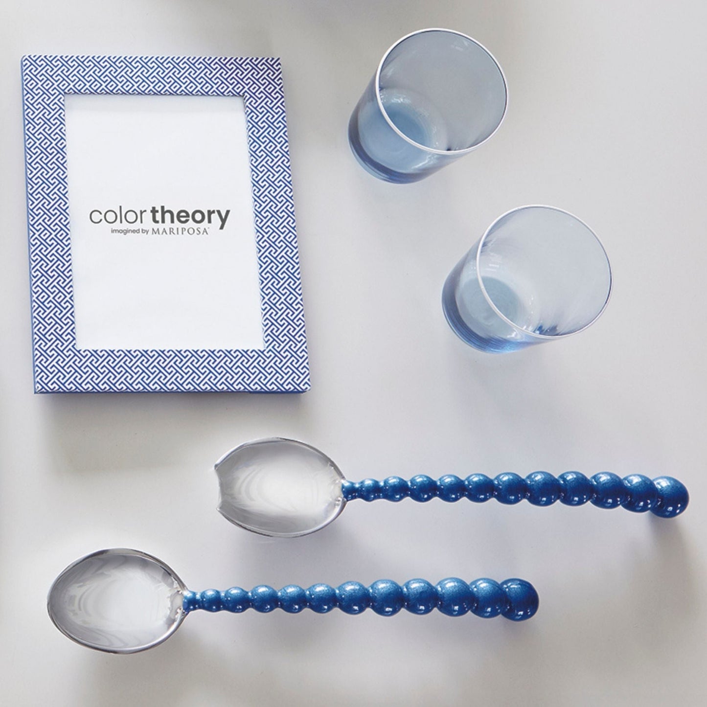 Pearled Blue Salad Servers