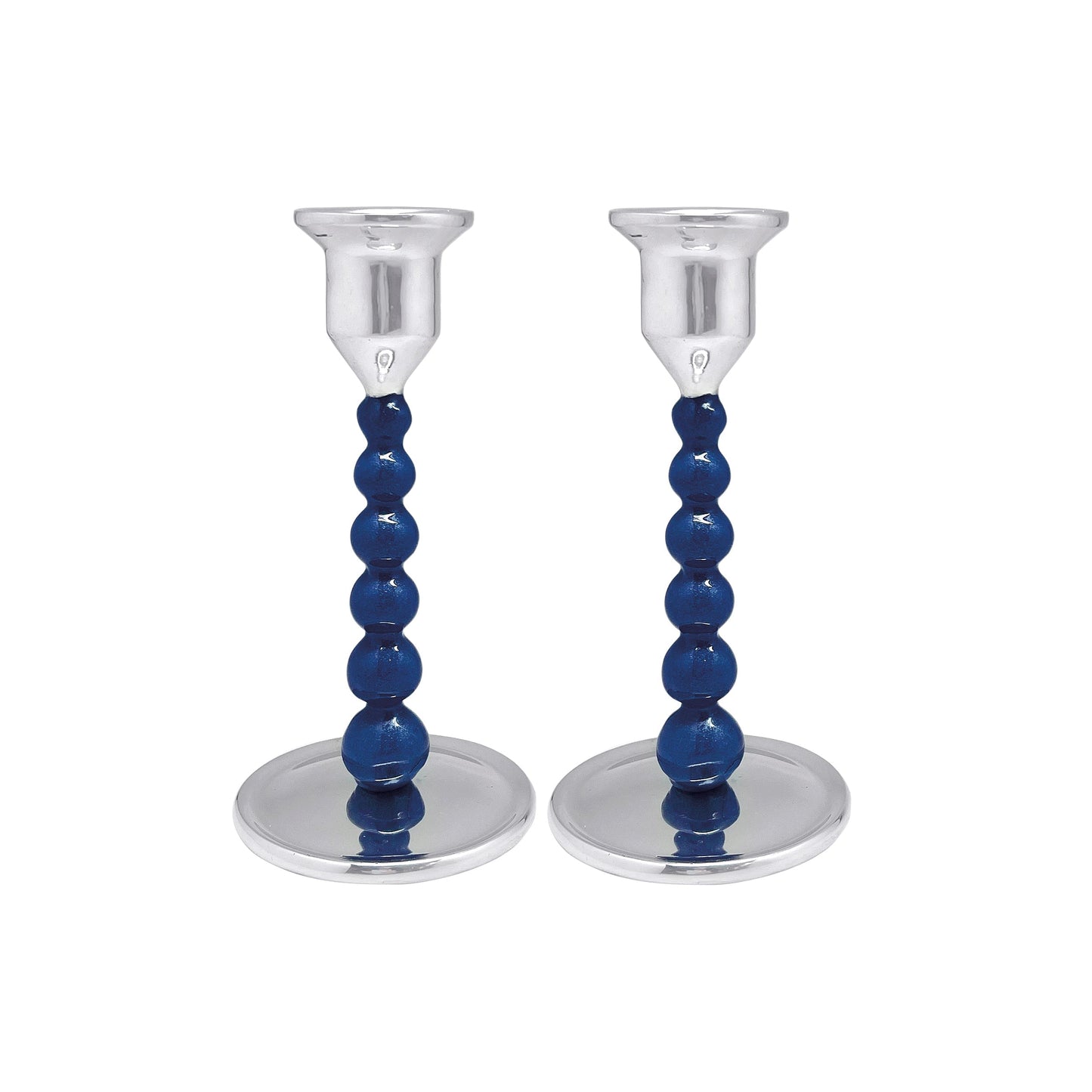 Blue Pearled Small Candlestick Set