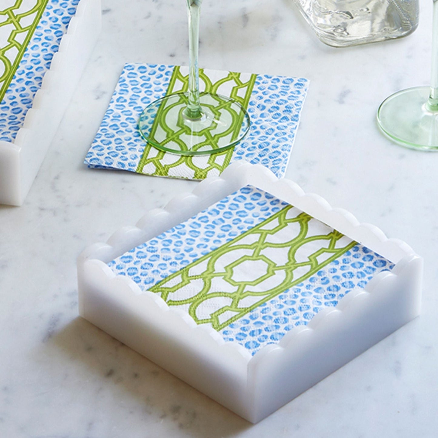 Knots And Spots White Scalloped Cocktail Napkin Box Set