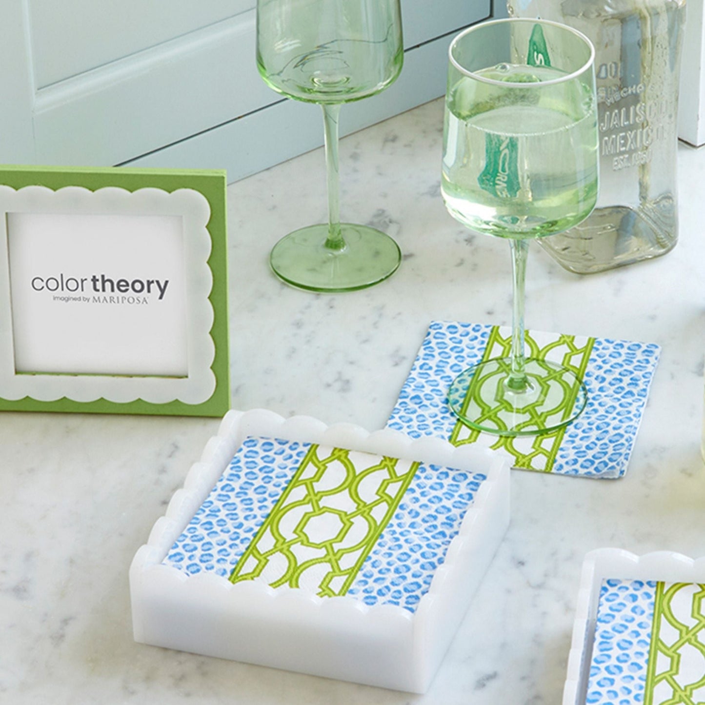 Knots And Spots White Scalloped Cocktail Napkin Box Set