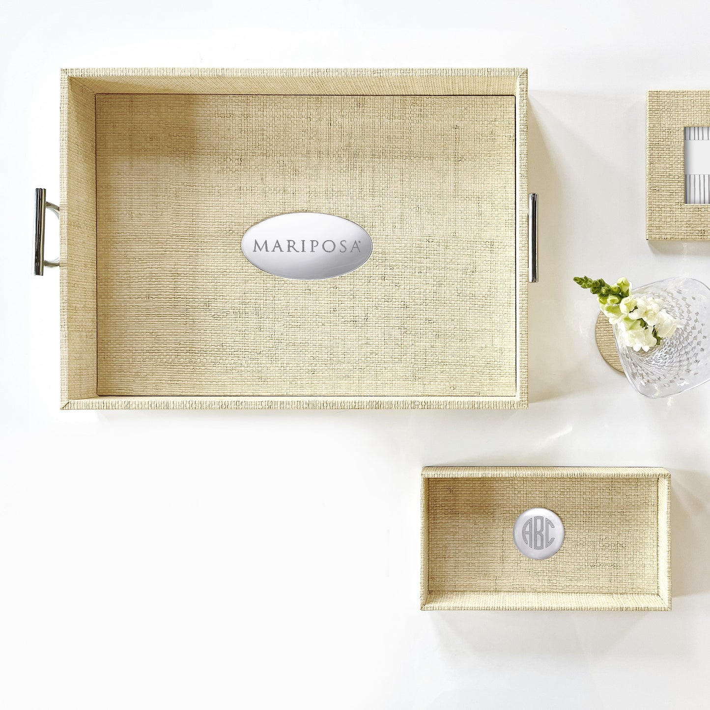 Medallion Sand Faux Grasscloth Small Tray