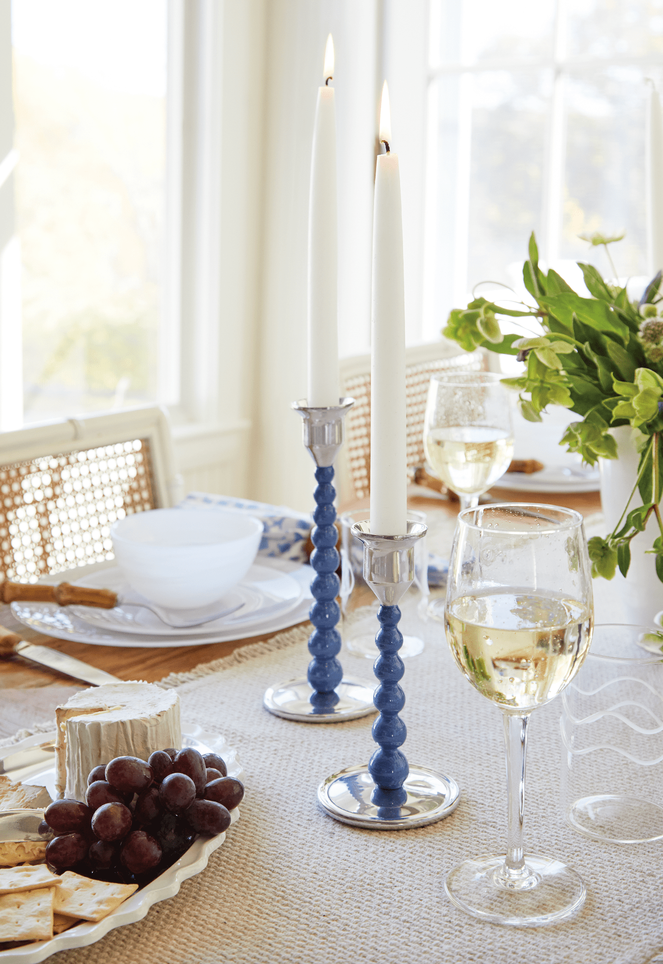 Blue Pearled Small Candlestick Set