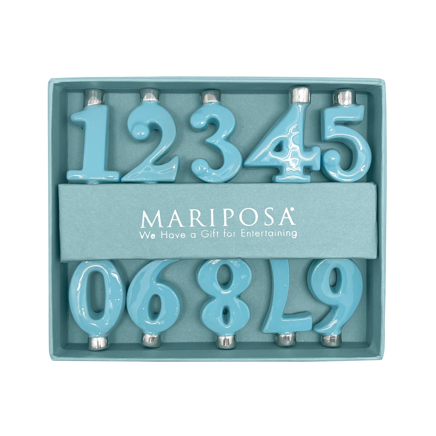 Aqua Number Candle Holder Set