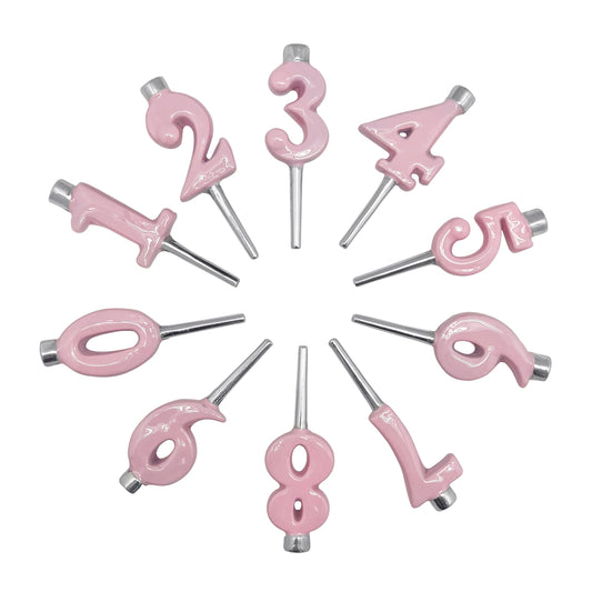 Pink Number Candle Holder Set