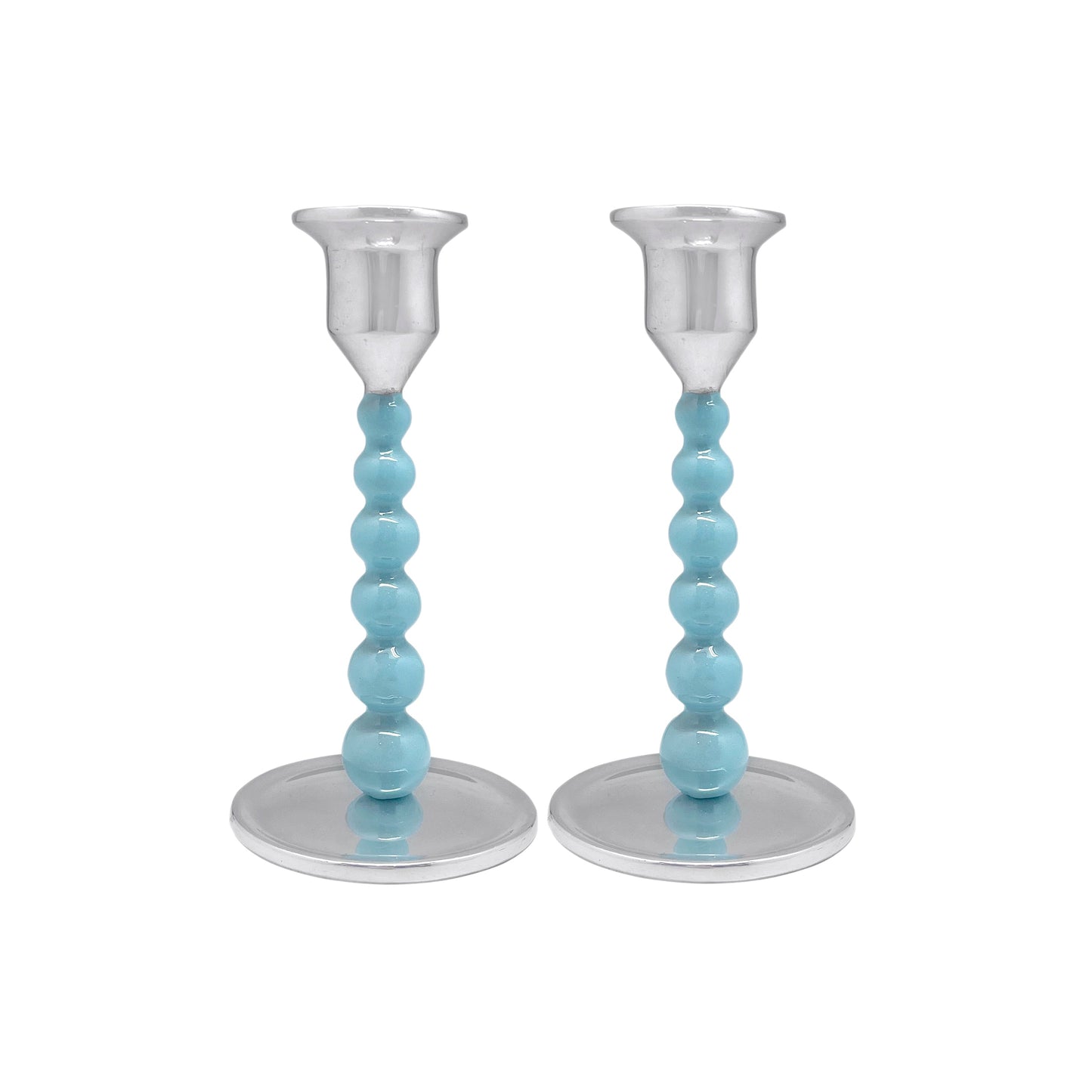 Aqua Pearled Small Candlestick Set