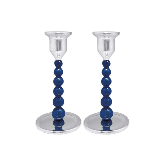 Blue Pearled Small Candlestick Set