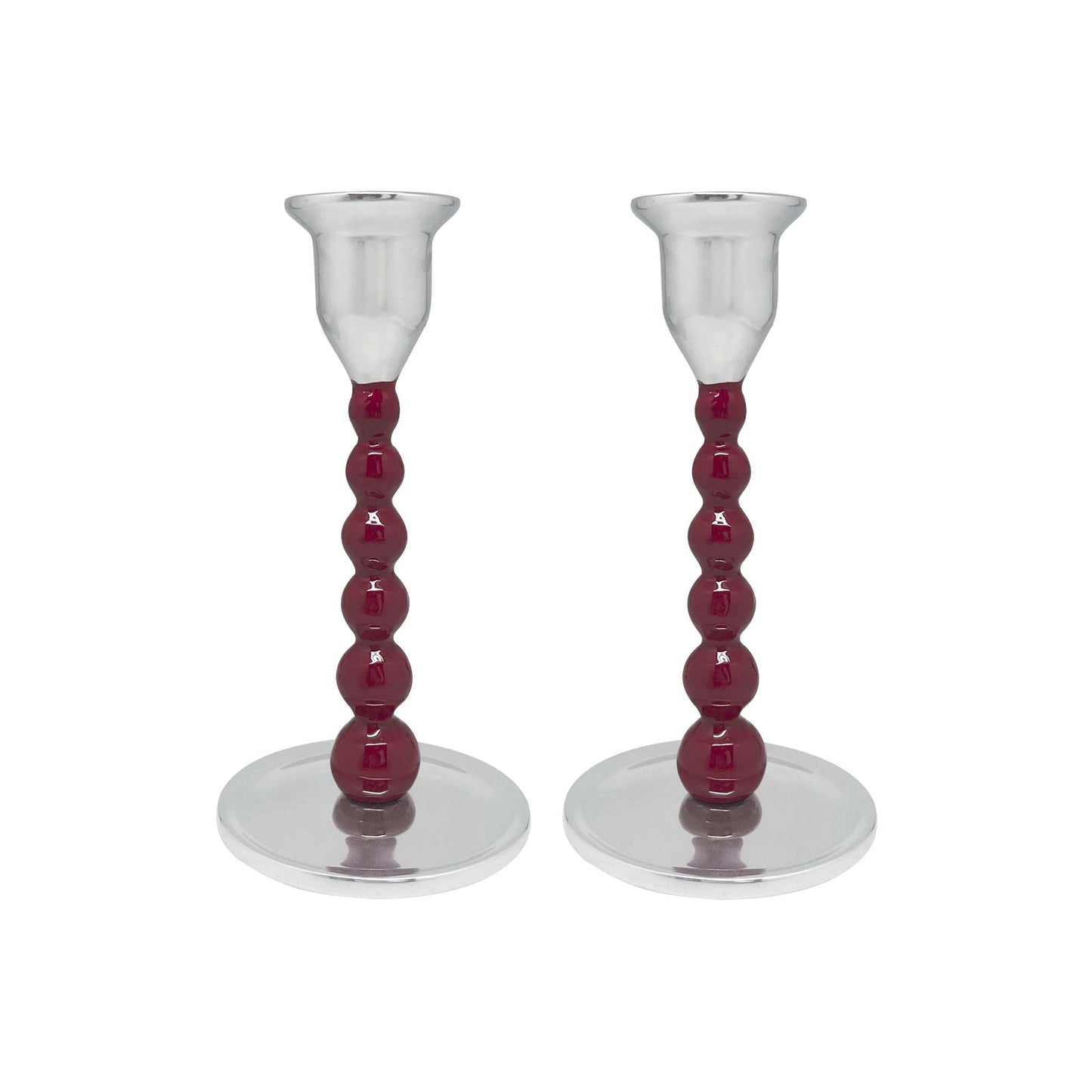 Pearled Red Small Candlestick Set