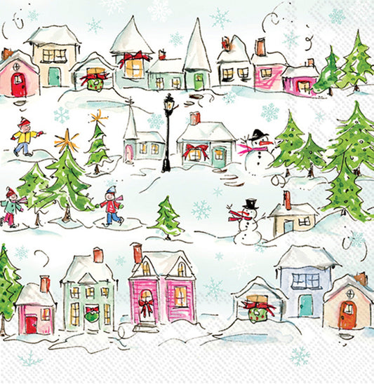 Pink Holiday Village Cocktail Napkin by Boston International