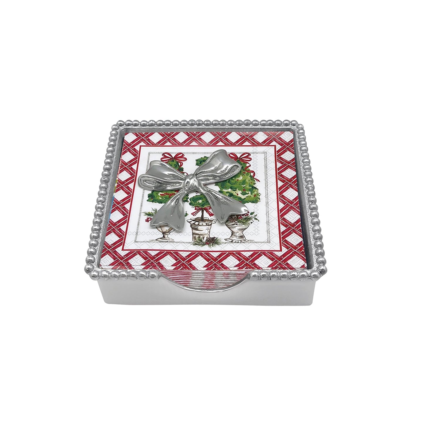 Christmas Topiary Bow Beaded Napkin Box Set