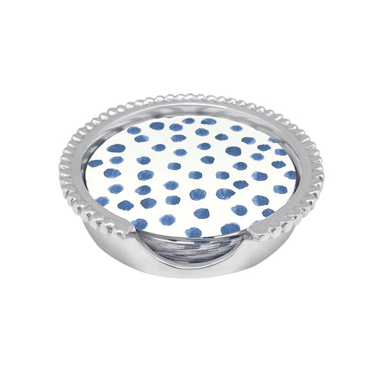 Blue Dotty and Stripe Beaded Coaster Set