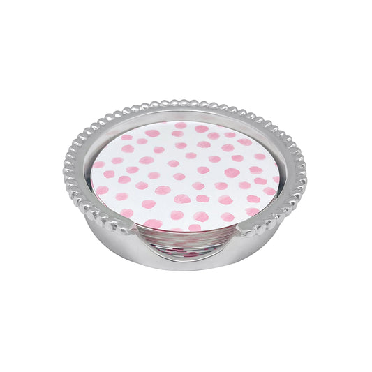 Pink Dotty and Stripe Beaded Coaster Set