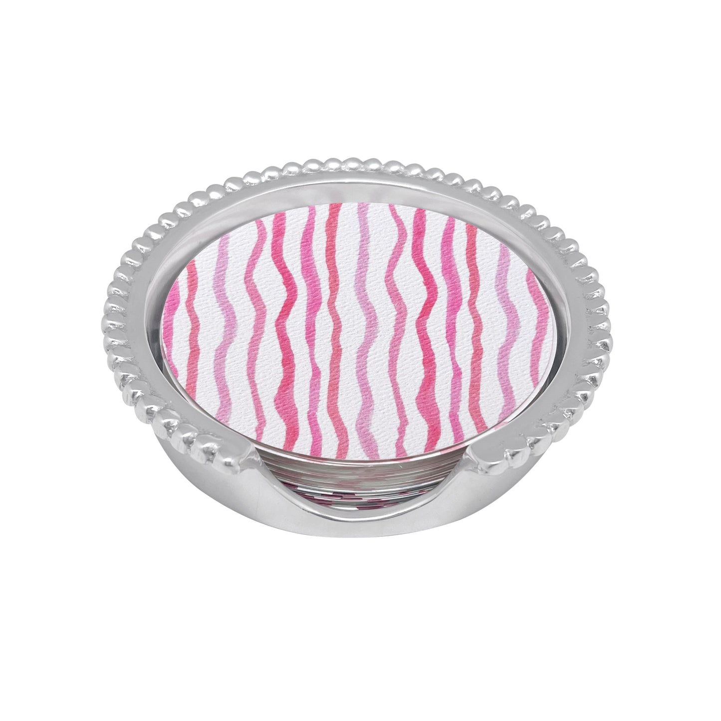 Pink Dotty and Stripe Beaded Coaster Set