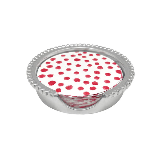 Red Dotty and Stripe Beaded Coaster Set