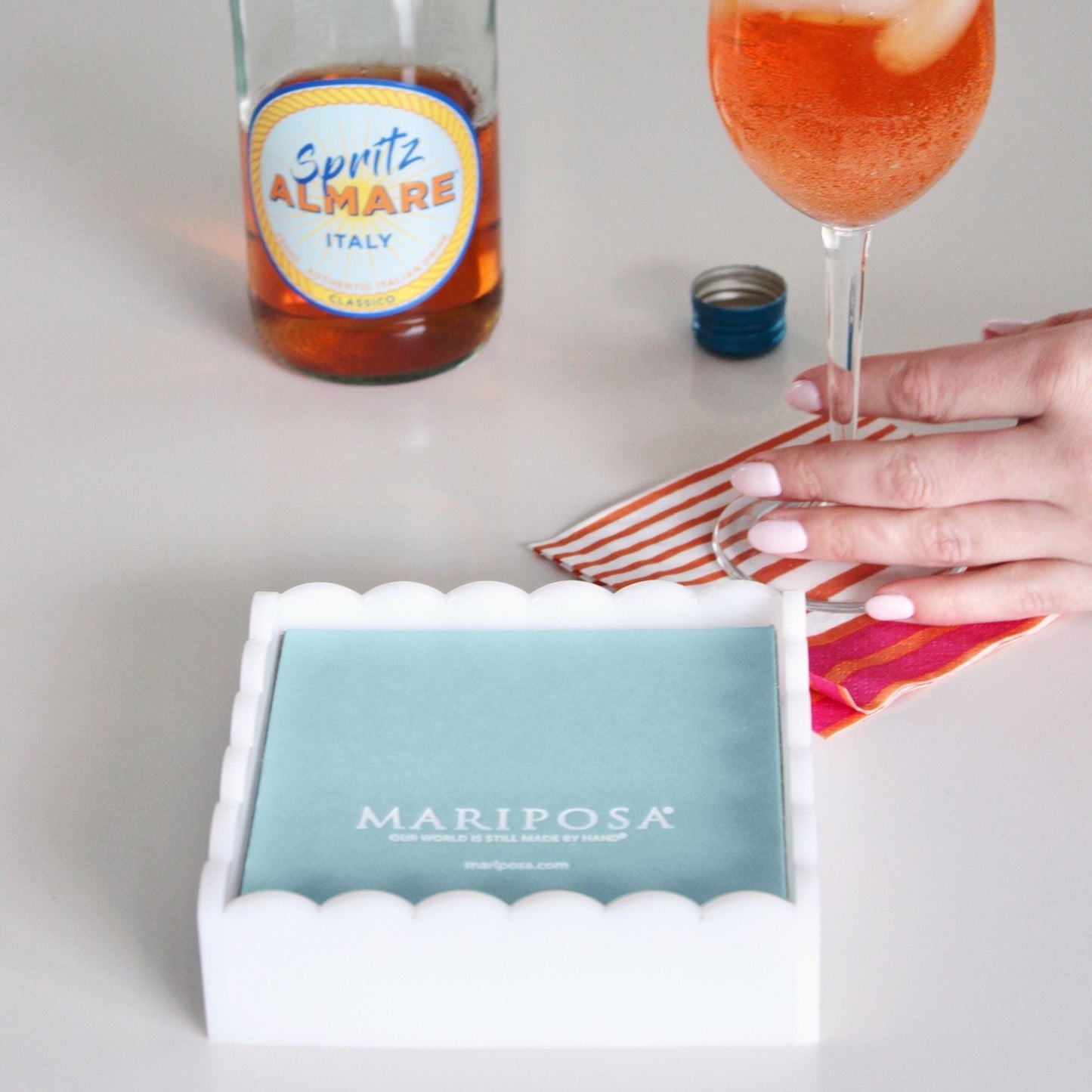 White Scalloped Cocktail Napkin Box with Insert