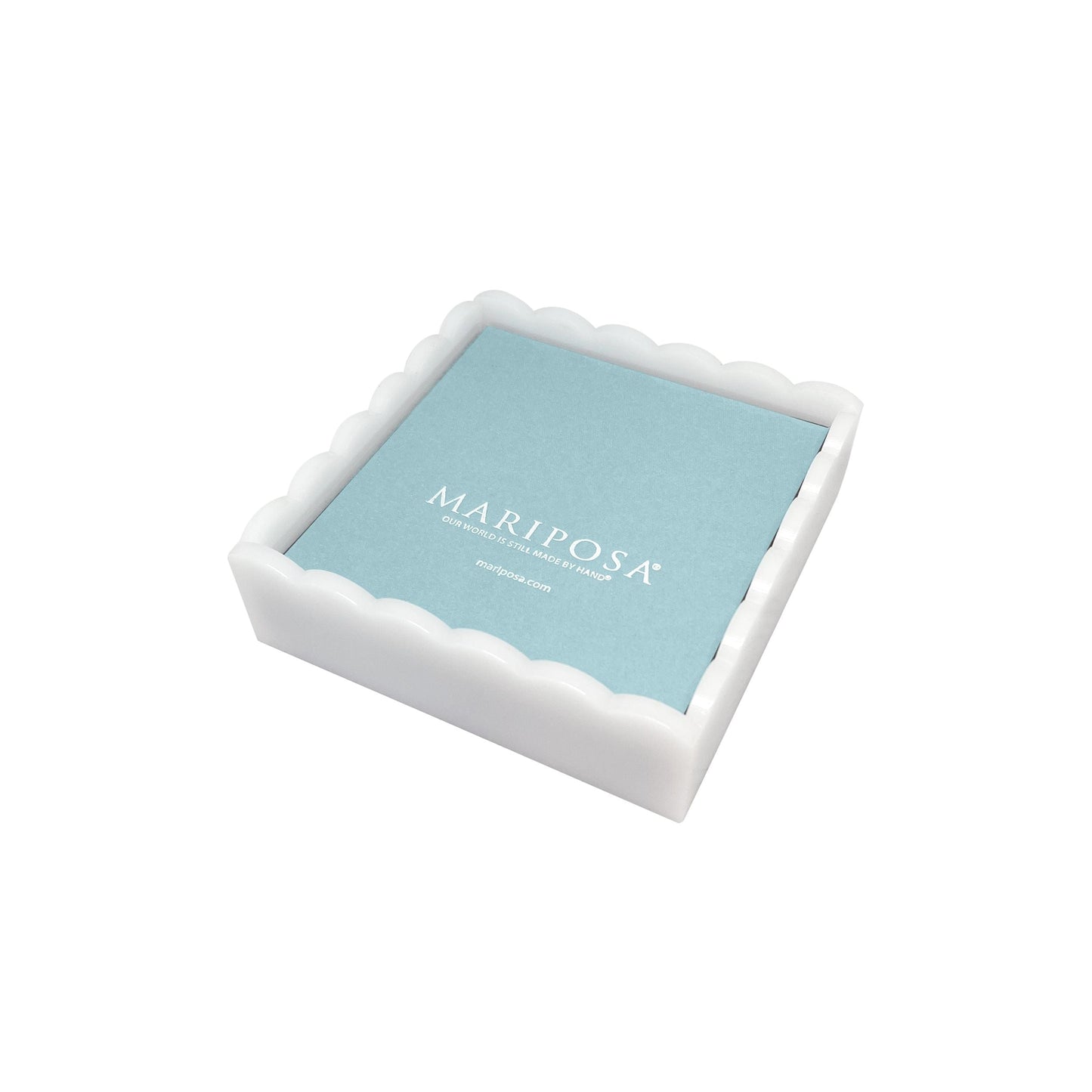 White Scalloped Cocktail Napkin Box with Insert