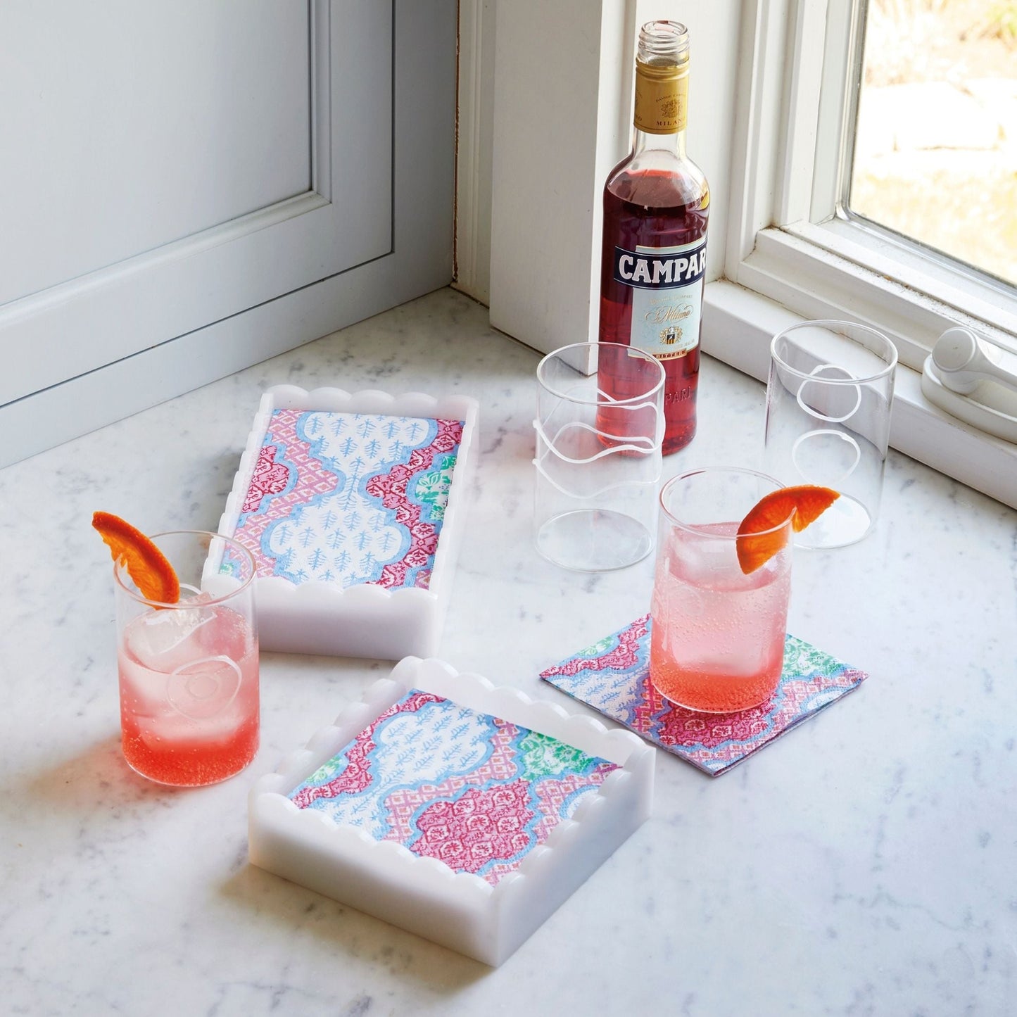 Provençal Cotton Pink White Scalloped Guest Towel Box Set
