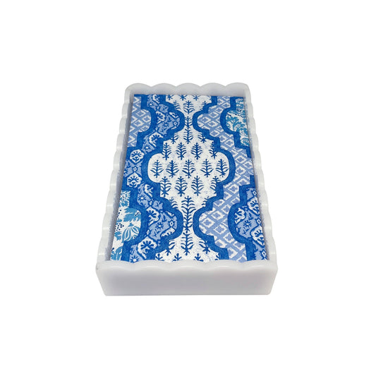 Provençal Cotton Blue White Scalloped Guest Towel Box Set