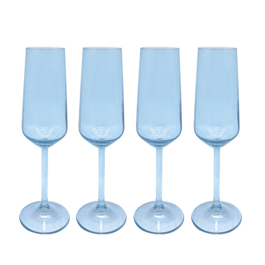 Fine Line Light Blue with White Rim Champagne Flute Glass Set of 4