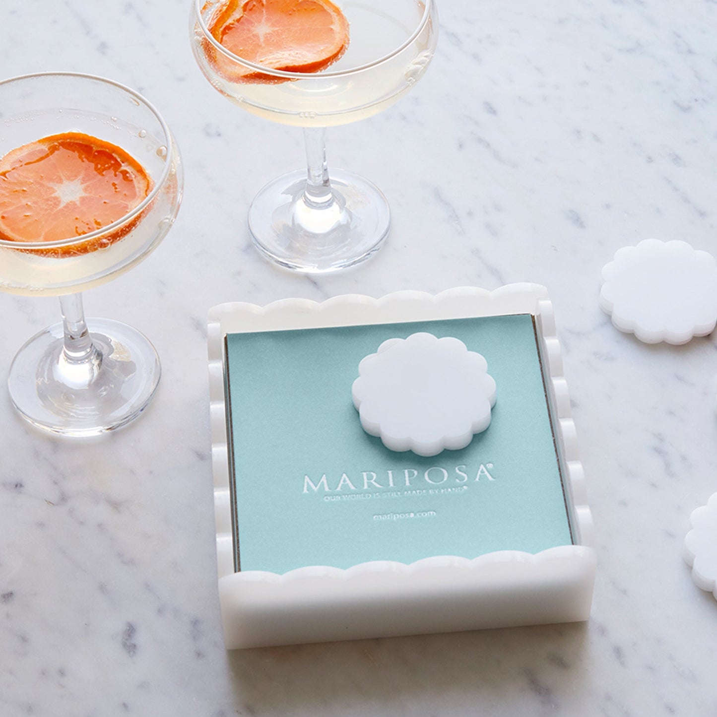 White Scalloped Cocktail Napkin Box with Insert