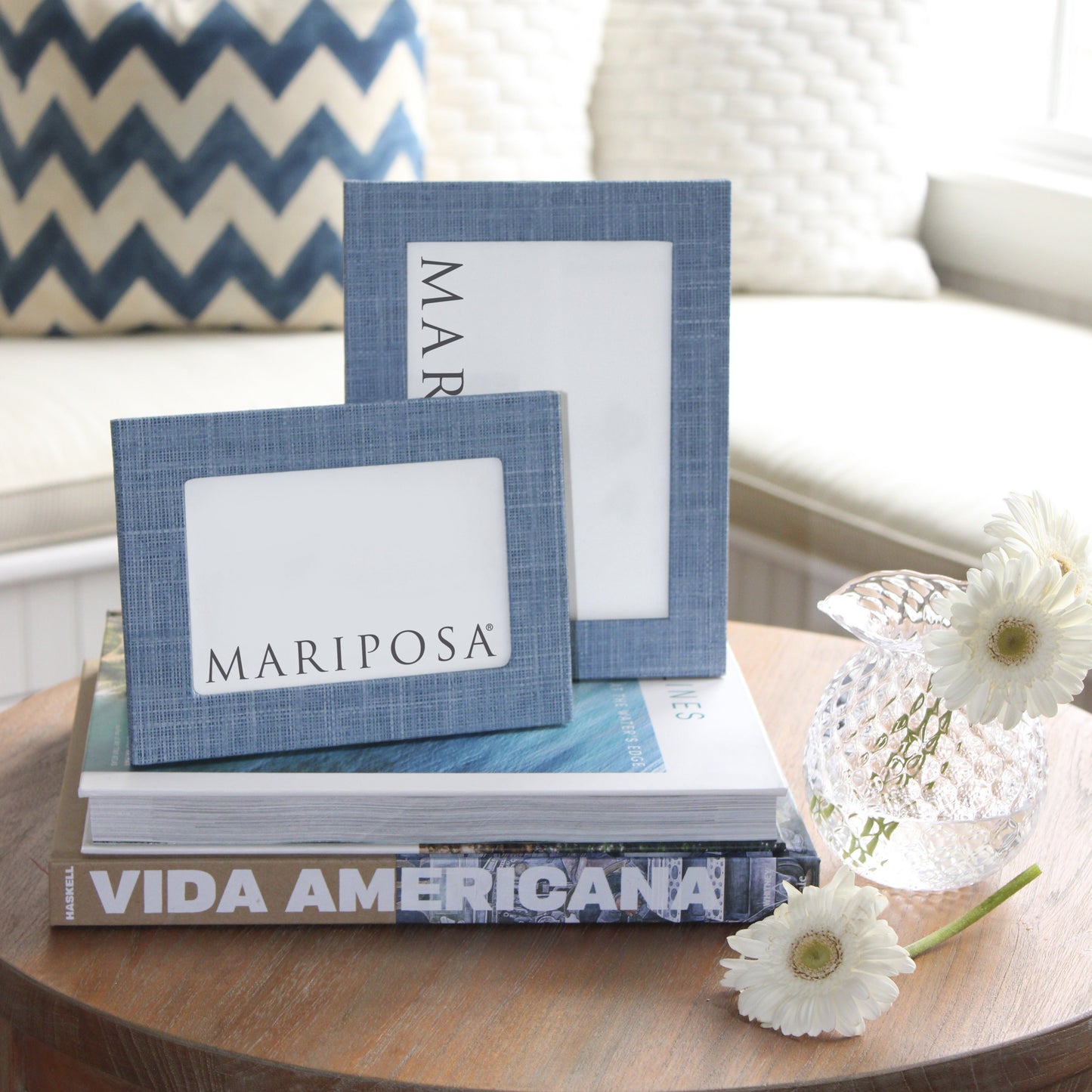 Heather Blue Faux Grasscloth 5x7 Frame