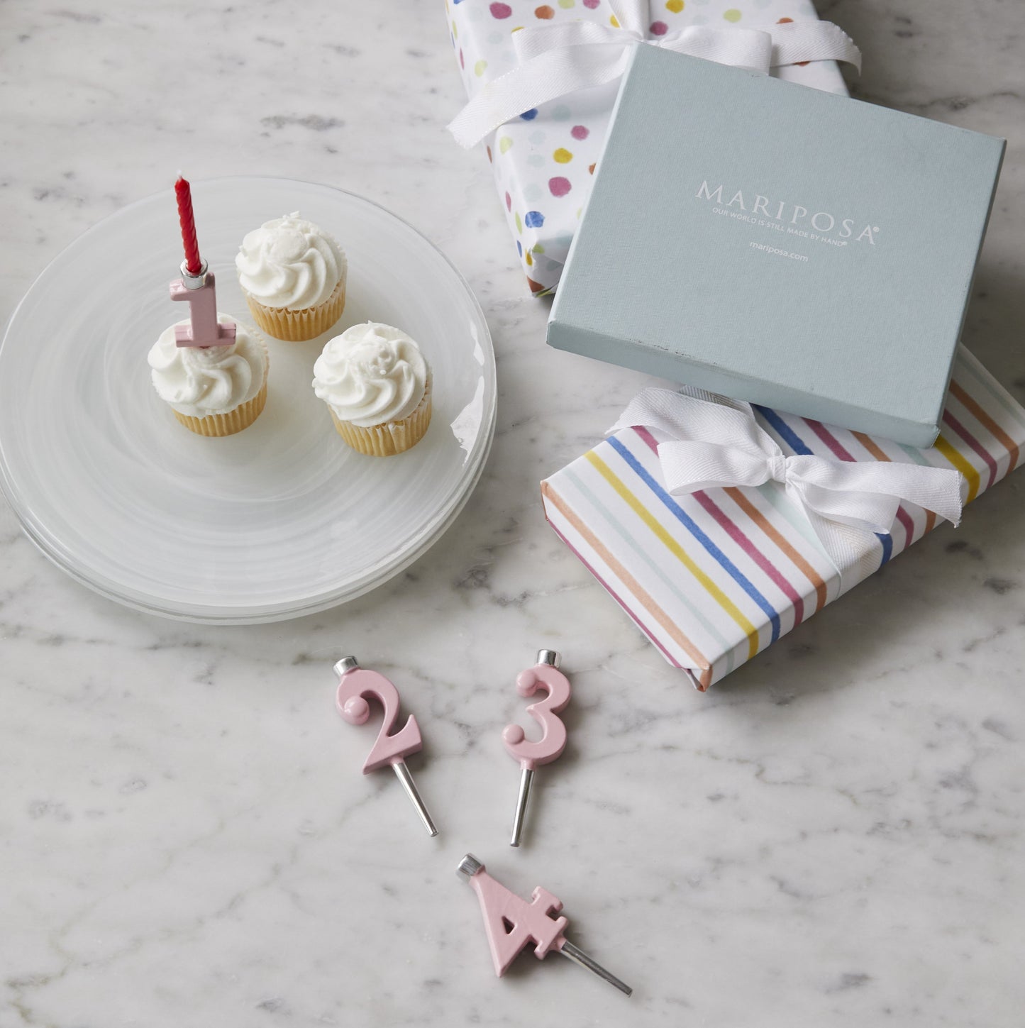 Pink Number Candle Holder Set