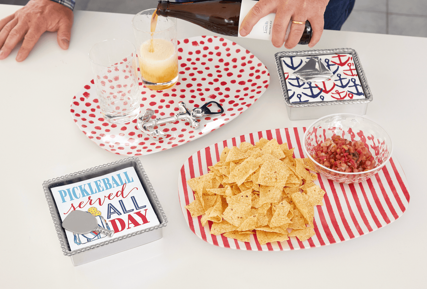 Red Simple Stripes Platter