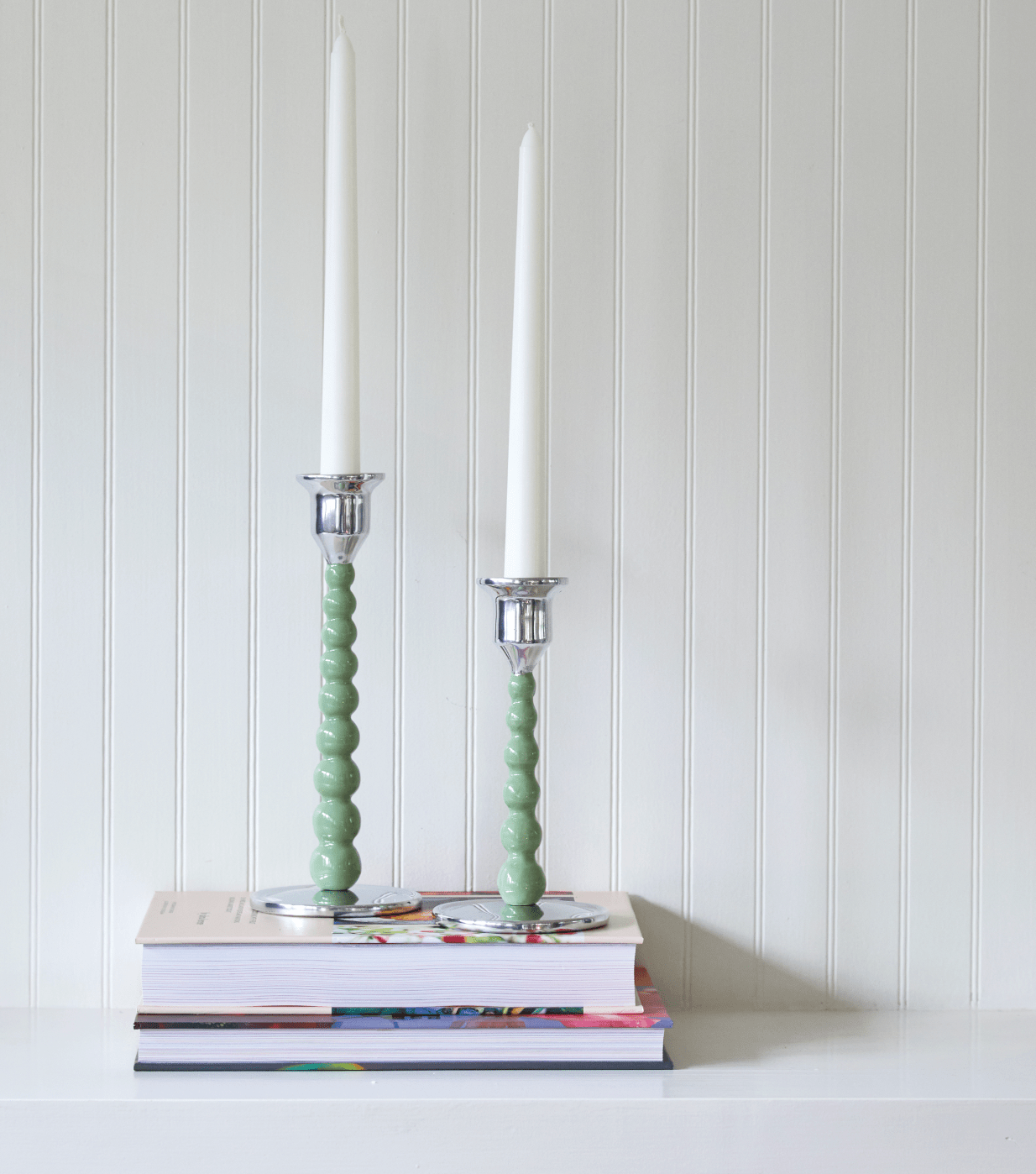 Green Pearled Medium Candlestick Set