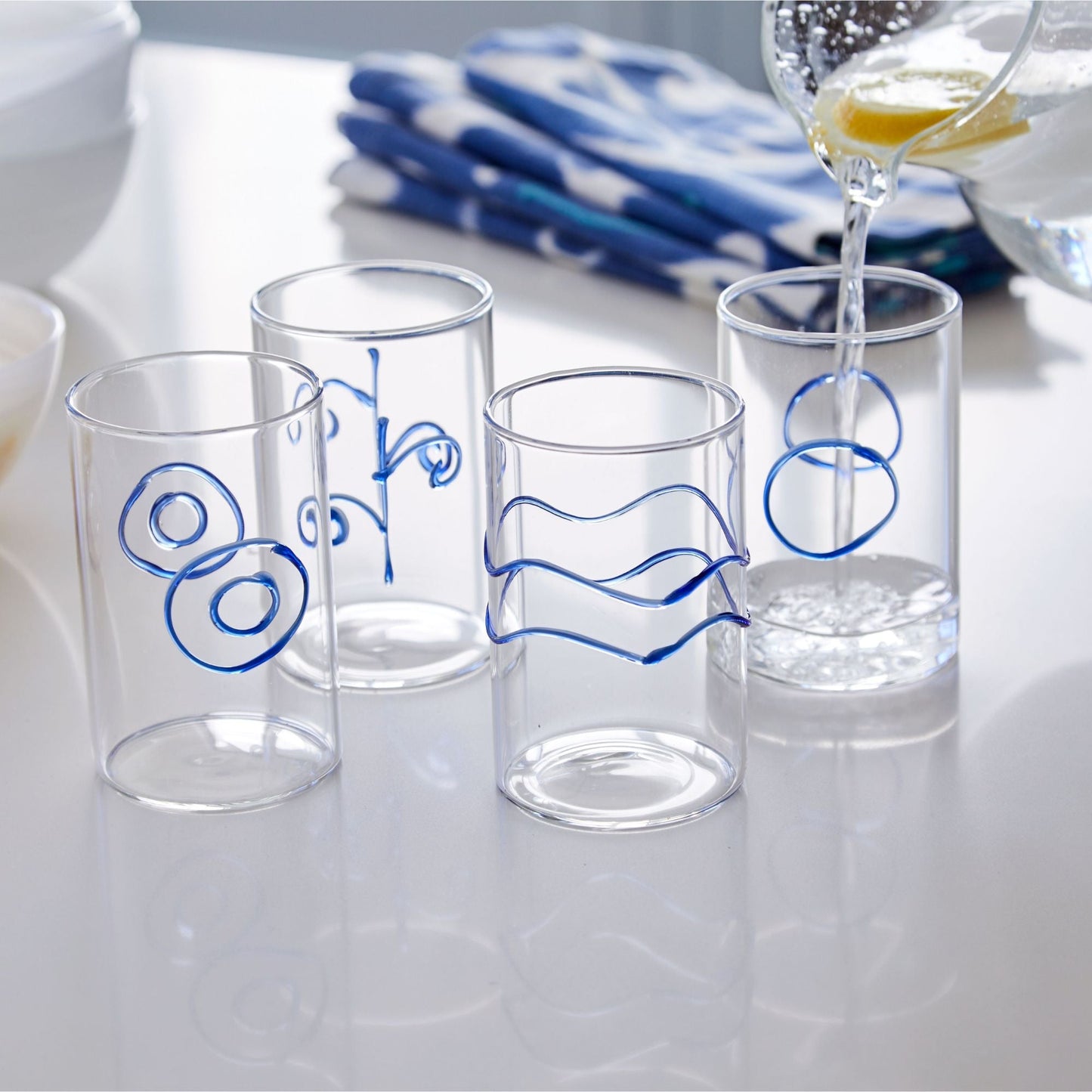 Applique Blue Suite of Highballs